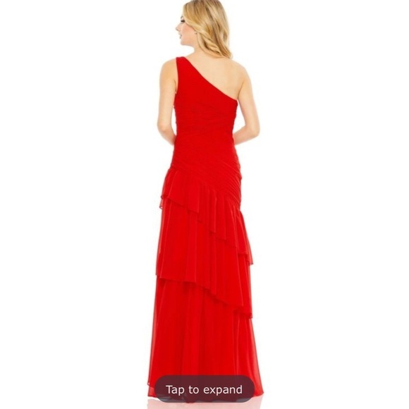 Mac Duggal 55908 Ruffle Skirt One Shoulder Dress Elegant Red size 2. - Picture 4 of 12